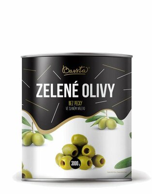 Olivy zelené CELÉ vykôstk. plech 3000g BASSTA